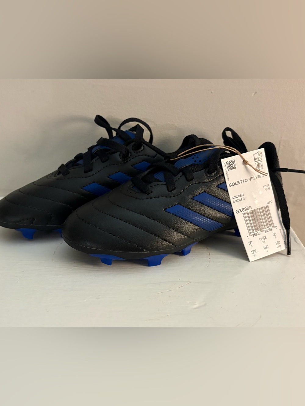 M Adidas Goletto VIII FG J Soccer Cleats Kids Size 12K NWT Black Blue